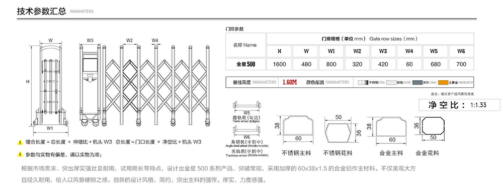 500金星系列电动伸缩门参数