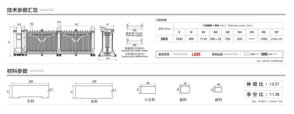 630雄师系列电动伸缩门产品参数