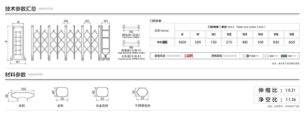 880枭龙系列电动伸缩门参数